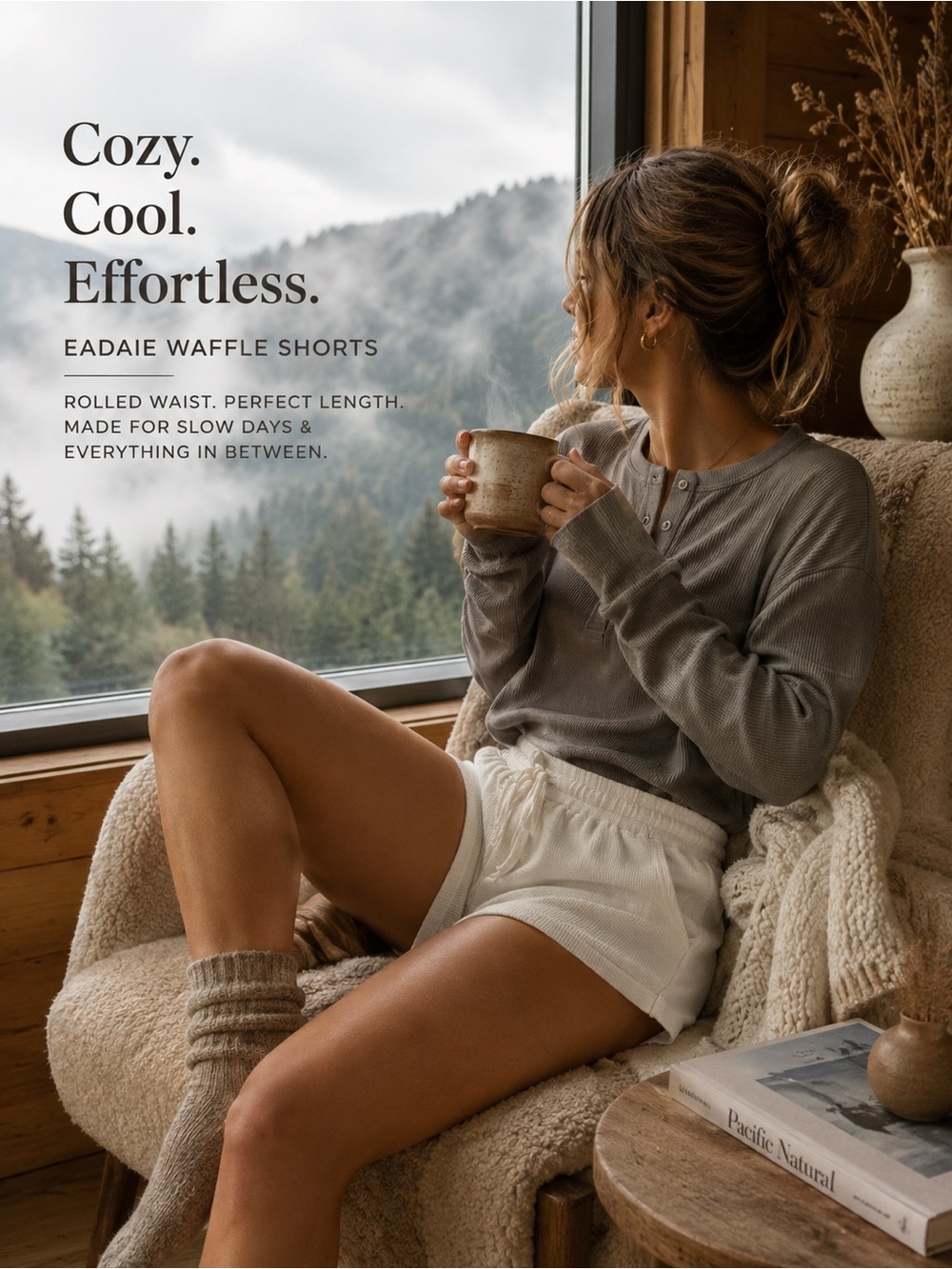 Waffle High-Waist Shorts — cream